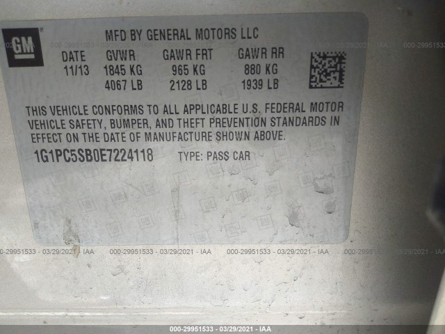 Photo 8 VIN: 1G1PC5SB0E7224118 - CHEVROLET CRUZE 