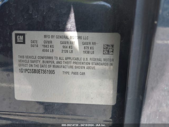 Photo 8 VIN: 1G1PC5SB0E7361995 - CHEVROLET CRUZE 