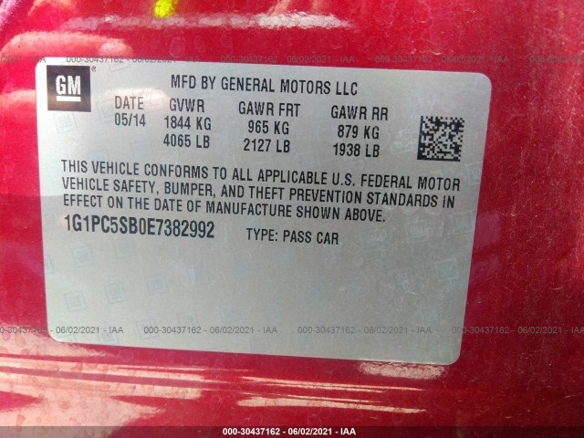 Photo 8 VIN: 1G1PC5SB0E7382992 - CHEVROLET CRUZE 