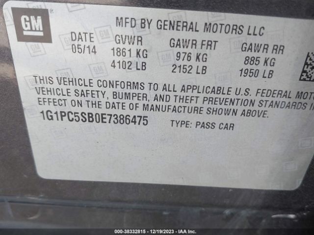 Photo 8 VIN: 1G1PC5SB0E7386475 - CHEVROLET CRUZE 