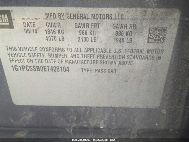 Photo 8 VIN: 1G1PC5SB0E7408104 - CHEVROLET CRUZE 