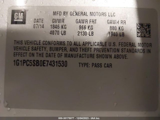 Photo 8 VIN: 1G1PC5SB0E7431530 - CHEVROLET CRUZE 