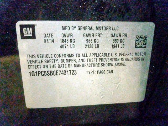 Photo 9 VIN: 1G1PC5SB0E7431723 - CHEVROLET CRUZE LT 