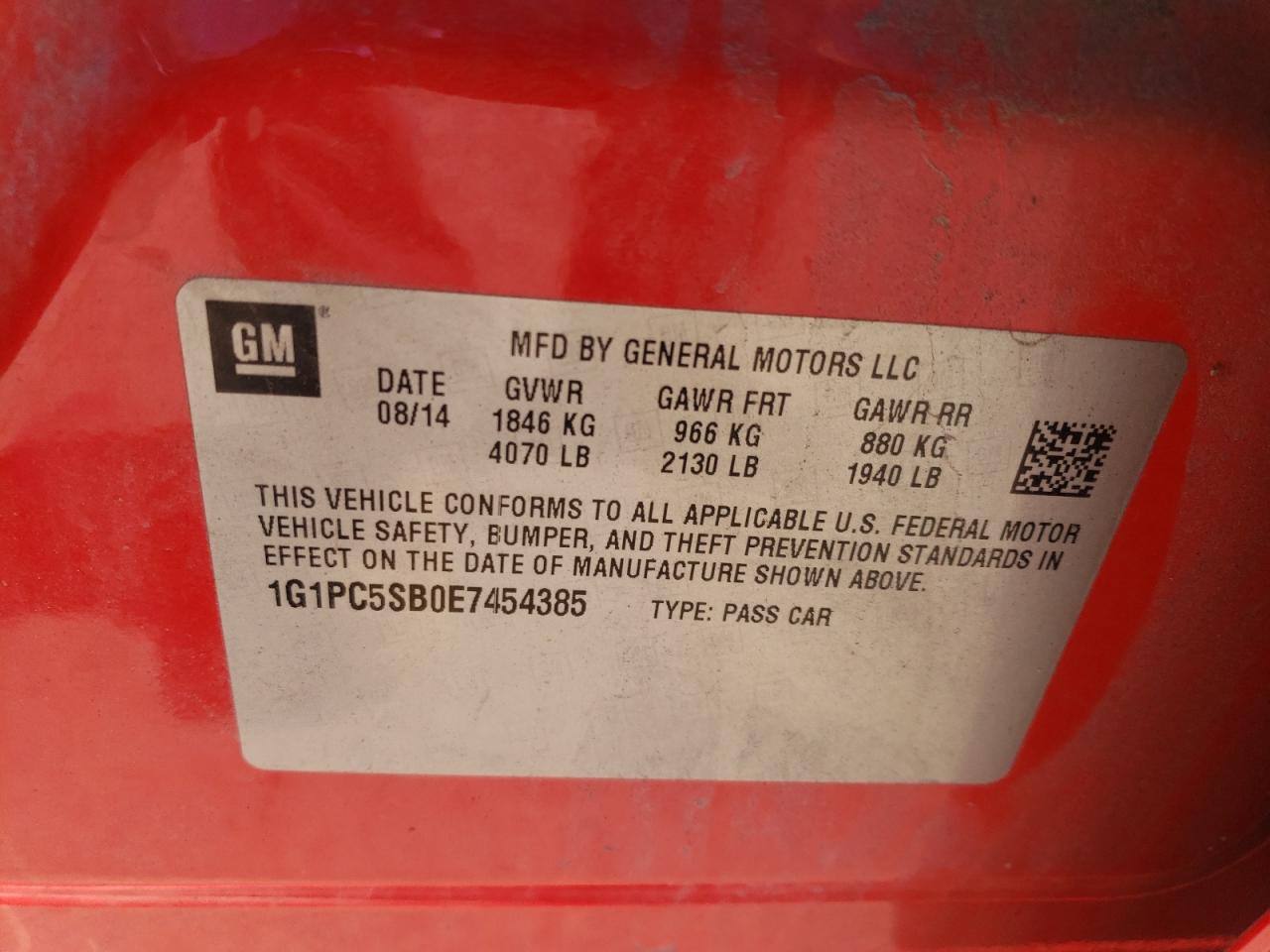 Photo 11 VIN: 1G1PC5SB0E7454385 - CHEVROLET CRUZE 