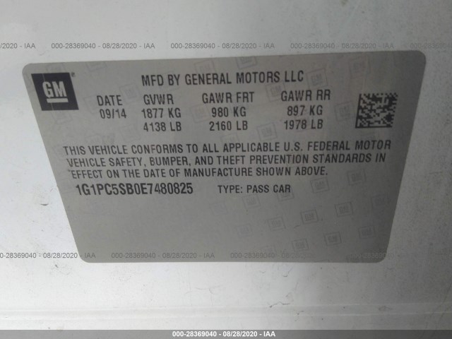 Photo 8 VIN: 1G1PC5SB0E7480825 - CHEVROLET CRUZE 