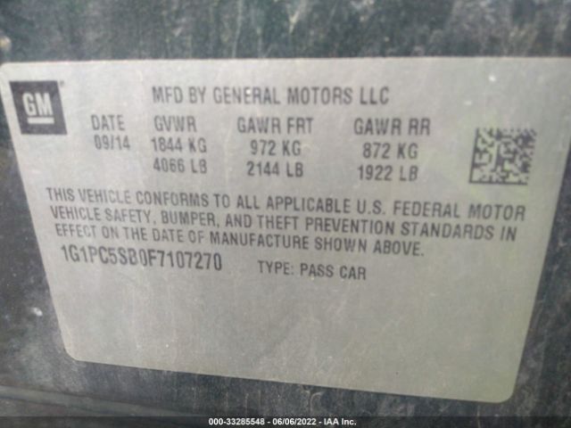 Photo 8 VIN: 1G1PC5SB0F7107270 - CHEVROLET CRUZE 