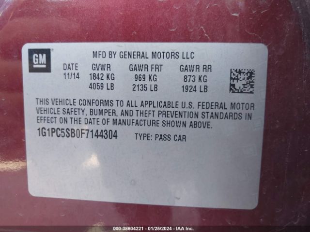 Photo 8 VIN: 1G1PC5SB0F7144304 - CHEVROLET CRUZE 