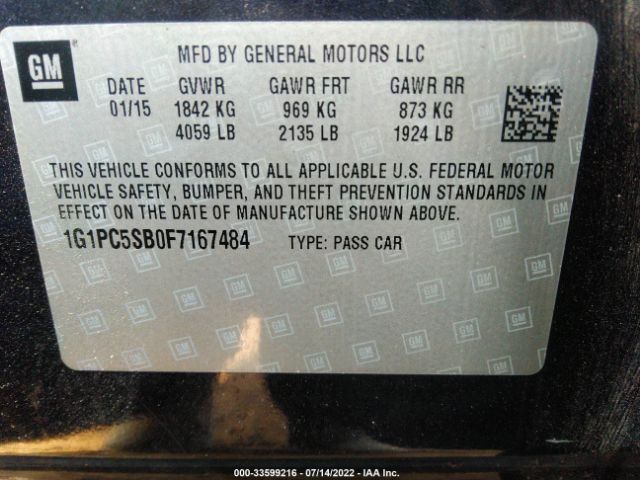 Photo 8 VIN: 1G1PC5SB0F7167484 - CHEVROLET CRUZE 