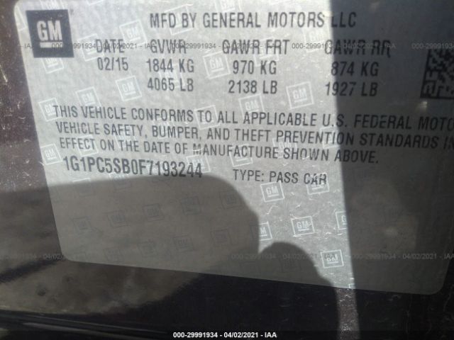 Photo 8 VIN: 1G1PC5SB0F7193244 - CHEVROLET CRUZE 