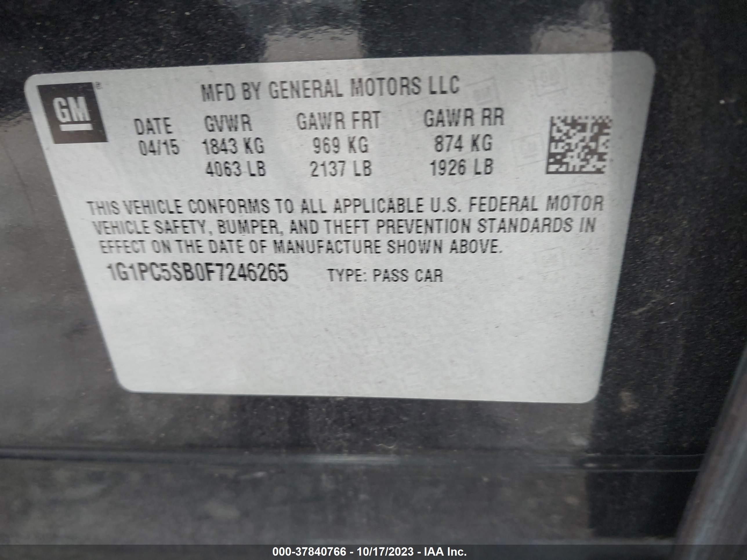 Photo 8 VIN: 1G1PC5SB0F7246265 - CHEVROLET CRUZE 