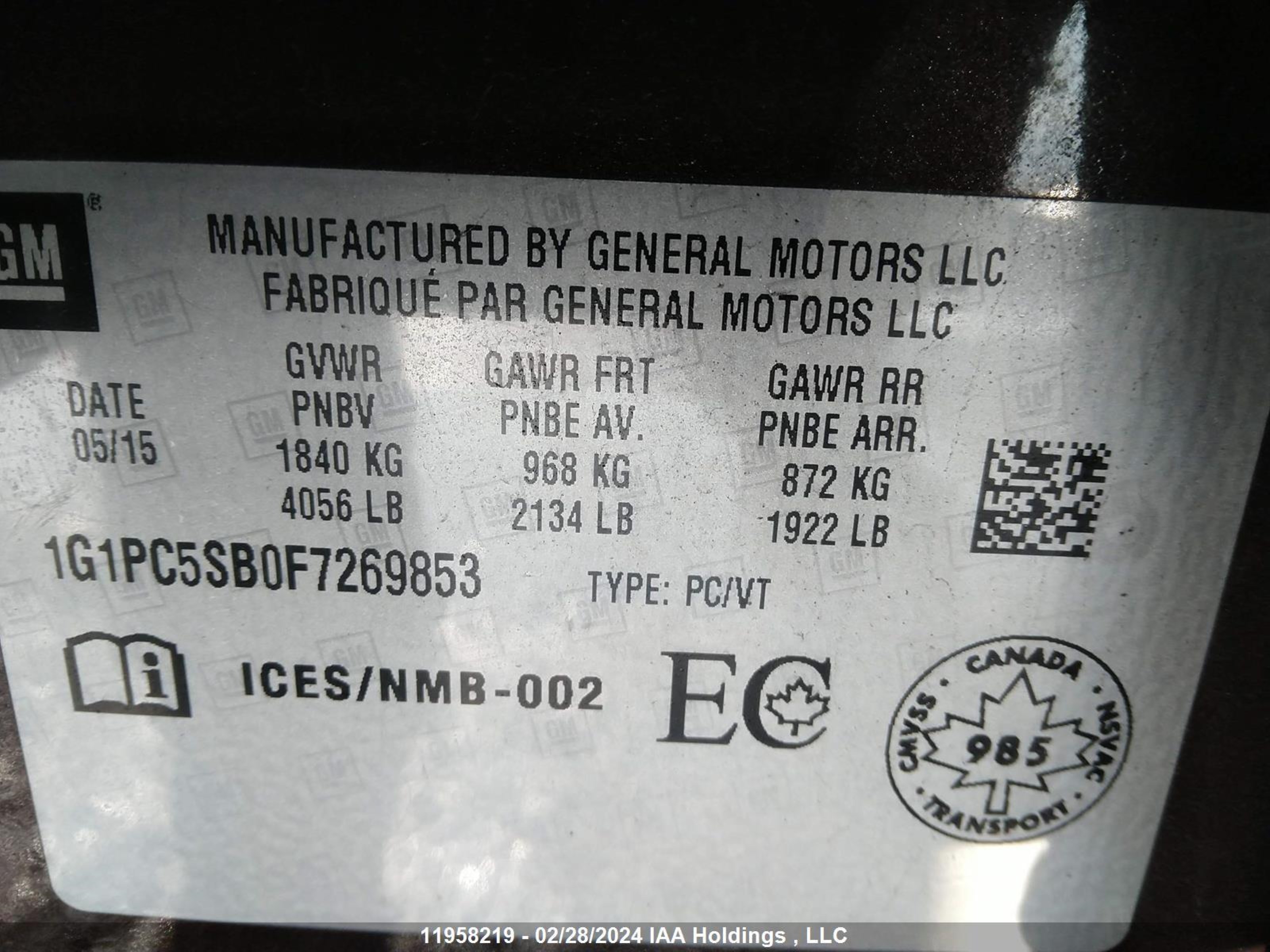 Photo 8 VIN: 1G1PC5SB0F7269853 - CHEVROLET CRUZE 