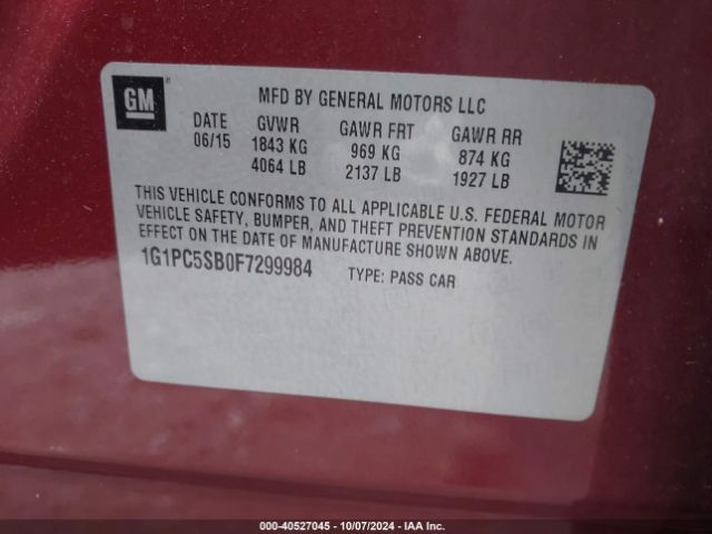 Photo 8 VIN: 1G1PC5SB0F7299984 - CHEVROLET CRUZE 