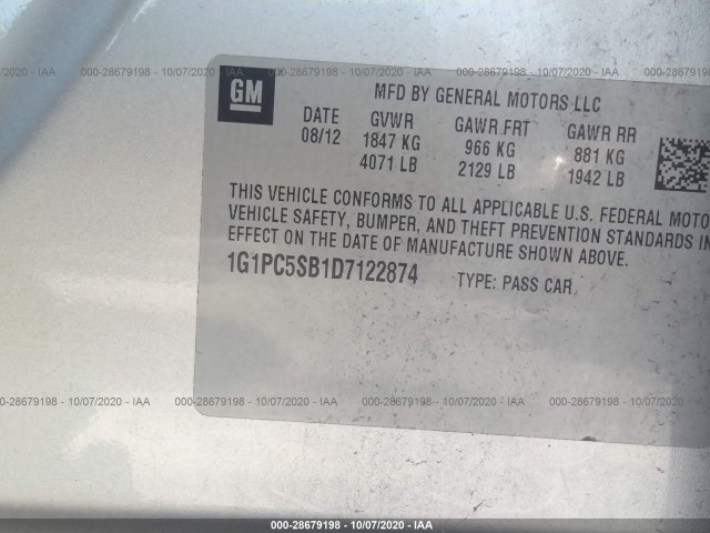 Photo 8 VIN: 1G1PC5SB1D7122874 - CHEVROLET CRUZE 