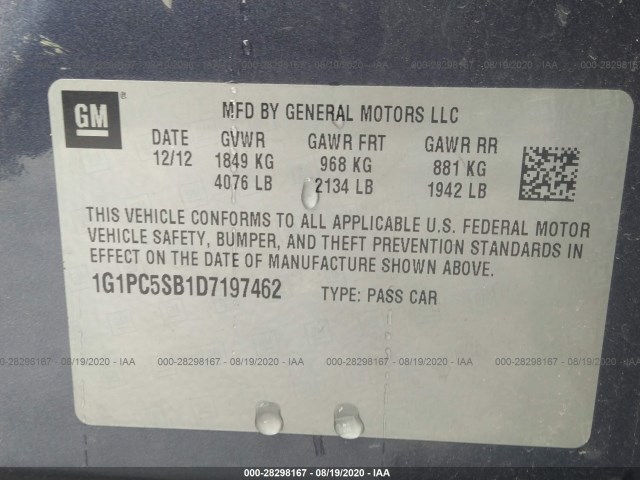 Photo 8 VIN: 1G1PC5SB1D7197462 - CHEVROLET CRUZE 