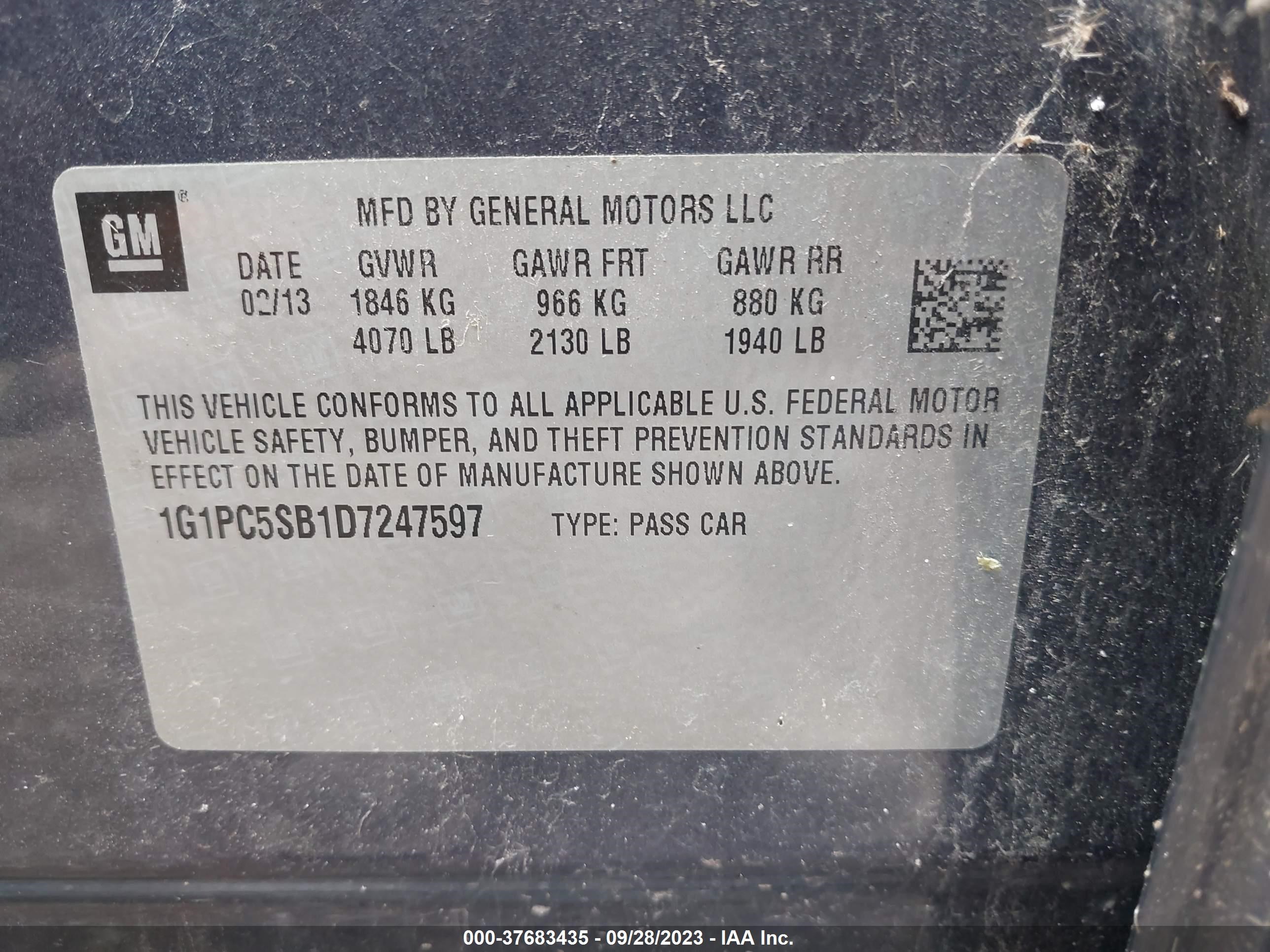 Photo 8 VIN: 1G1PC5SB1D7247597 - CHEVROLET CRUZE 