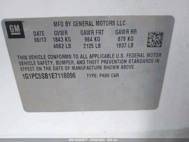 Photo 8 VIN: 1G1PC5SB1E7118096 - CHEVROLET CRUZE 