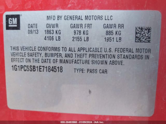 Photo 8 VIN: 1G1PC5SB1E7184518 - CHEVROLET CRUZE 