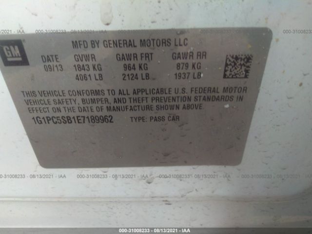 Photo 8 VIN: 1G1PC5SB1E7189962 - CHEVROLET CRUZE 