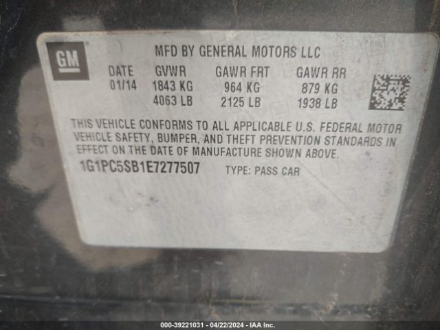 Photo 8 VIN: 1G1PC5SB1E7277507 - CHEVROLET CRUZE 