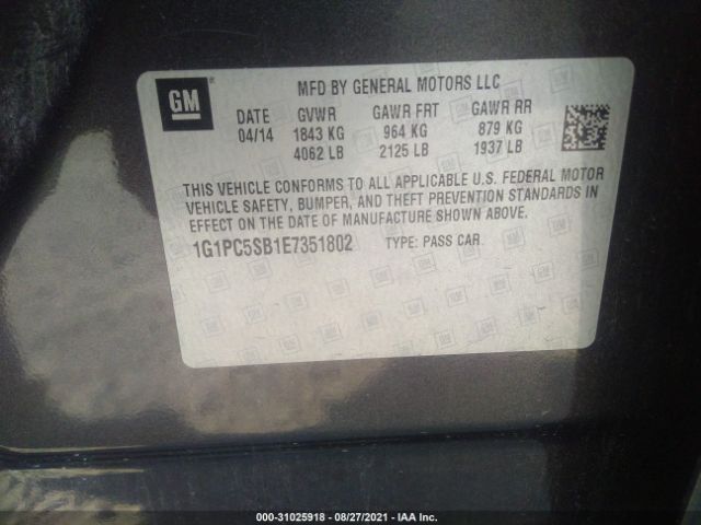 Photo 8 VIN: 1G1PC5SB1E7351802 - CHEVROLET CRUZE 