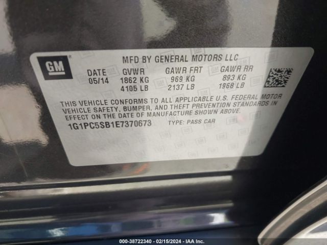 Photo 8 VIN: 1G1PC5SB1E7370673 - CHEVROLET CRUZE 