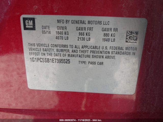 Photo 8 VIN: 1G1PC5SB1E7395525 - CHEVROLET CRUZE 