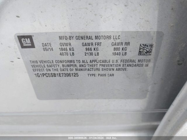 Photo 8 VIN: 1G1PC5SB1E7396125 - CHEVROLET CRUZE 