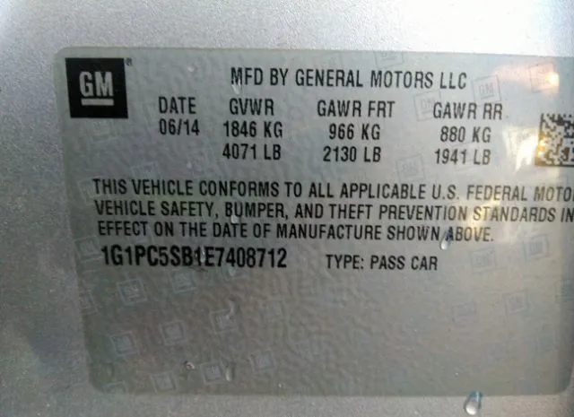 Photo 8 VIN: 1G1PC5SB1E7408712 - CHEVROLET CRUZE 