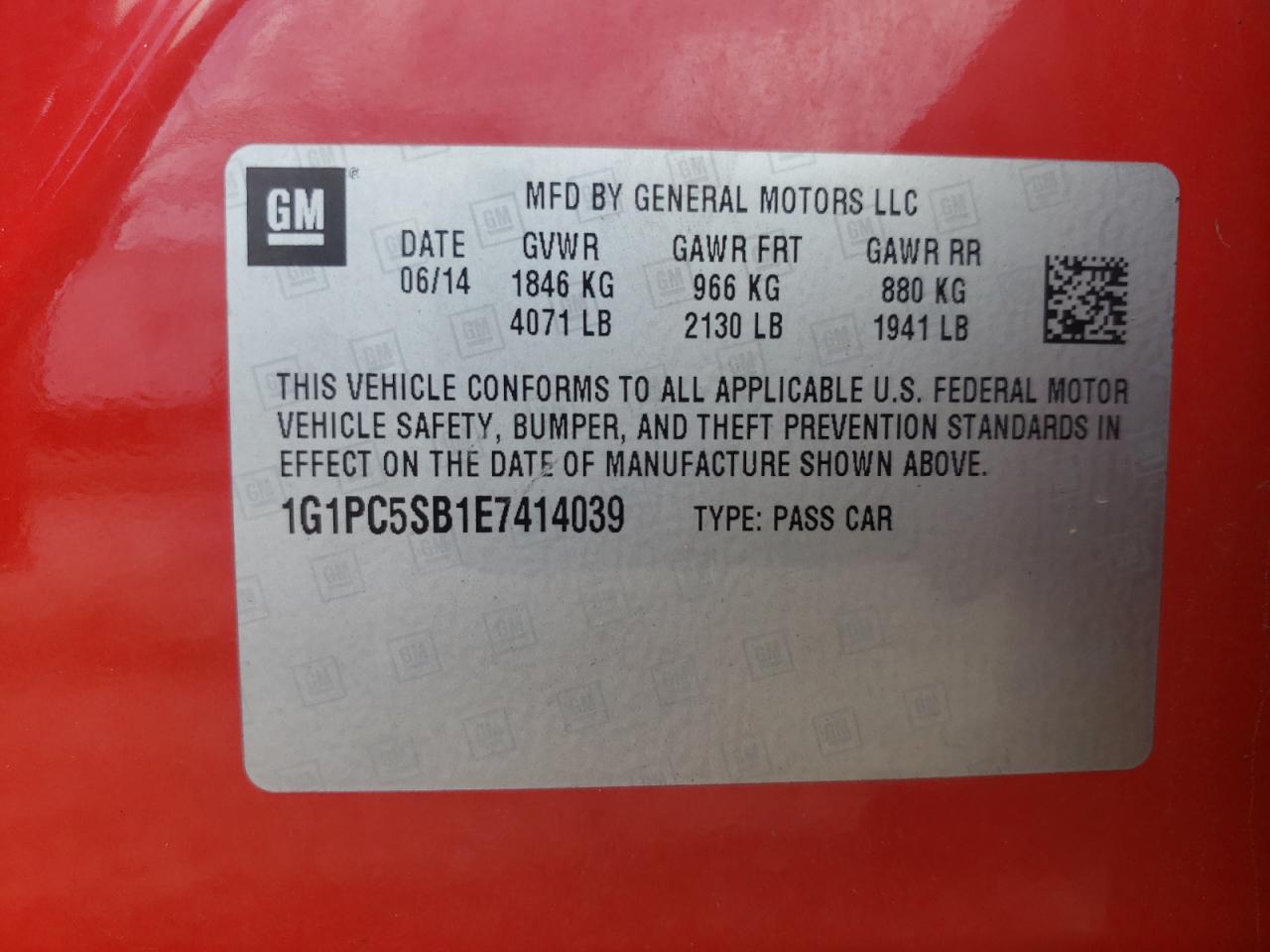 Photo 11 VIN: 1G1PC5SB1E7414039 - CHEVROLET CRUZE 