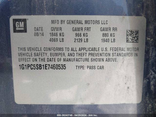 Photo 8 VIN: 1G1PC5SB1E7460535 - CHEVROLET CRUZE 