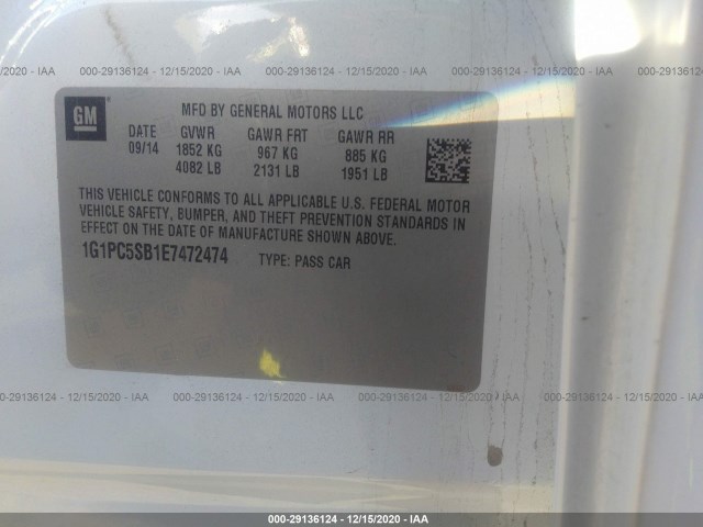 Photo 8 VIN: 1G1PC5SB1E7472474 - CHEVROLET CRUZE 