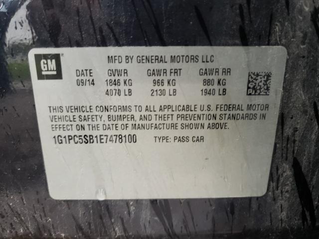 Photo 9 VIN: 1G1PC5SB1E7478100 - CHEVROLET CRUZE LT 