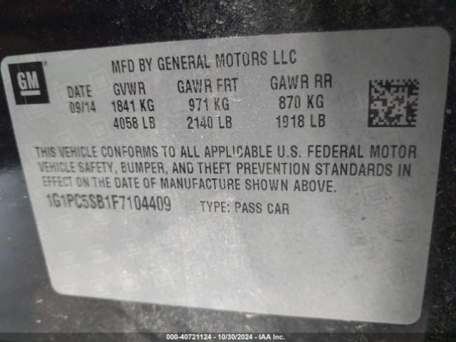 Photo 8 VIN: 1G1PC5SB1F7104409 - CHEVROLET CRUZE 