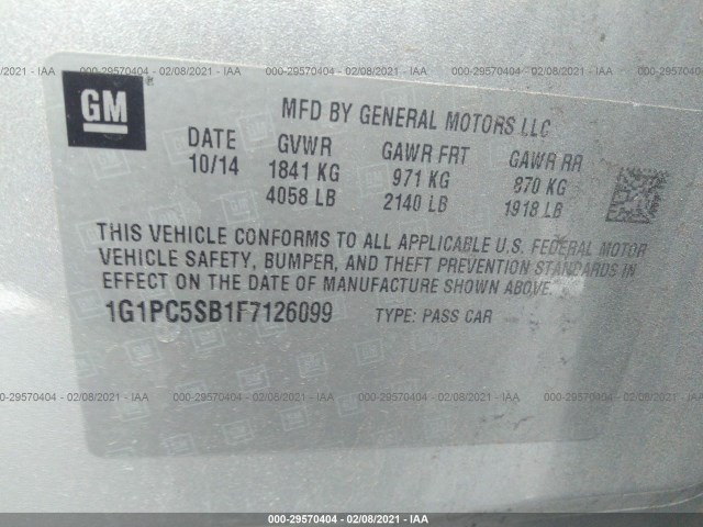 Photo 8 VIN: 1G1PC5SB1F7126099 - CHEVROLET CRUZE 