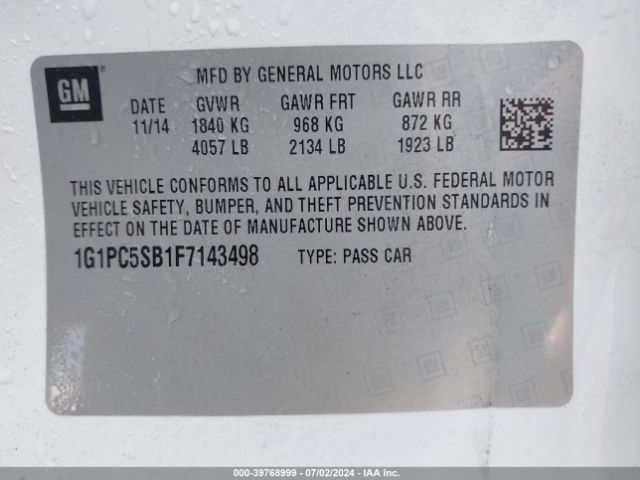 Photo 8 VIN: 1G1PC5SB1F7143498 - CHEVROLET CRUZE 