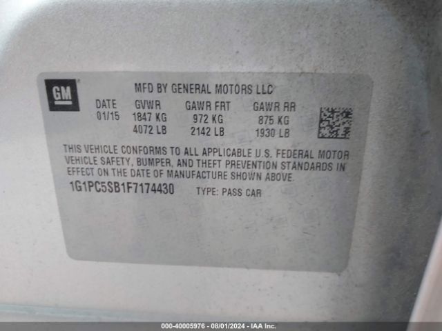 Photo 8 VIN: 1G1PC5SB1F7174430 - CHEVROLET CRUZE 