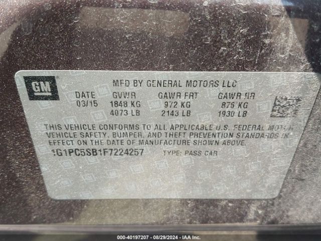 Photo 8 VIN: 1G1PC5SB1F7224257 - CHEVROLET CRUZE 