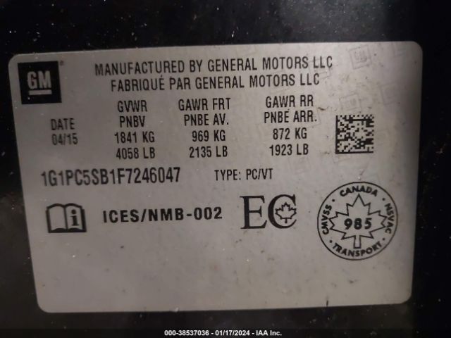 Photo 8 VIN: 1G1PC5SB1F7246047 - CHEVROLET CRUZE 