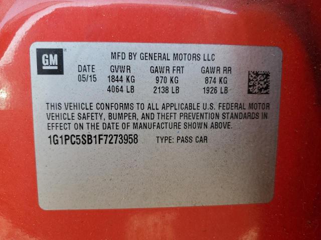 Photo 11 VIN: 1G1PC5SB1F7273958 - CHEVROLET CRUZE LT 