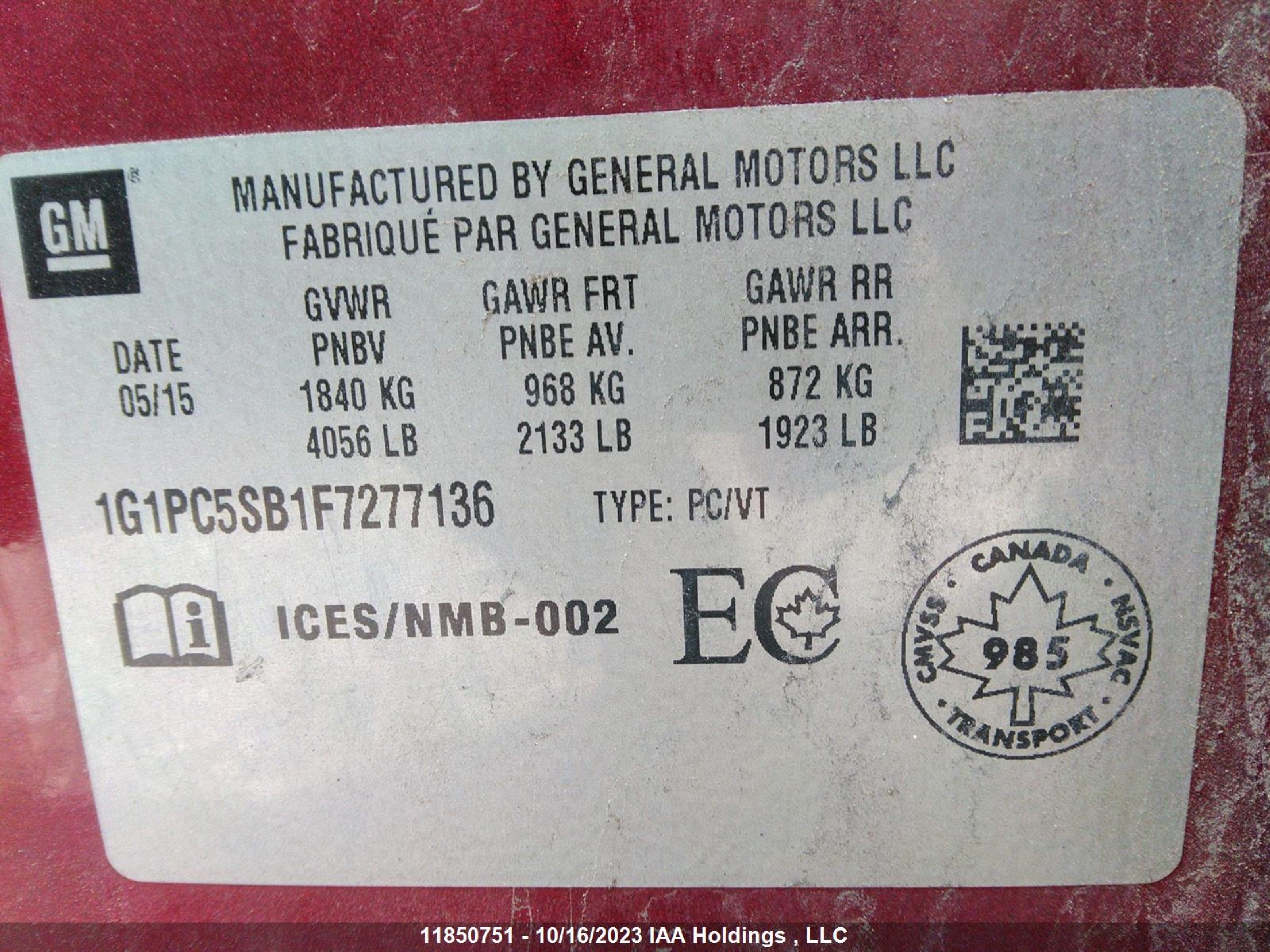 Photo 8 VIN: 1G1PC5SB1F7277136 - CHEVROLET CRUZE 