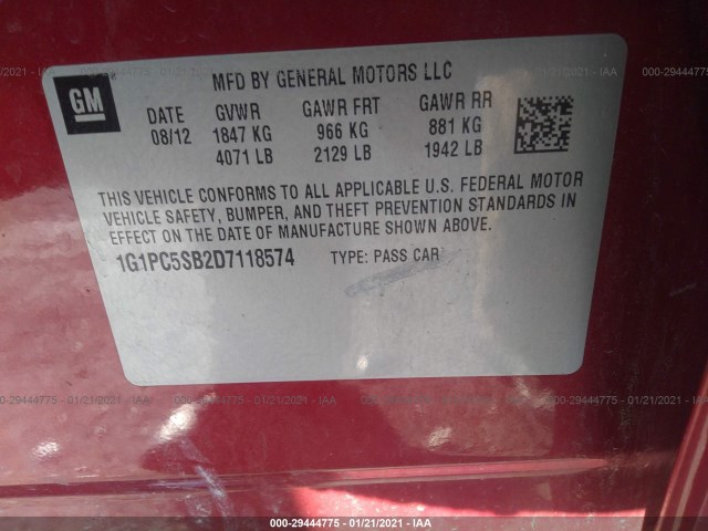 Photo 8 VIN: 1G1PC5SB2D7118574 - CHEVROLET CRUZE 