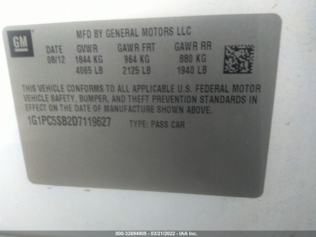 Photo 8 VIN: 1G1PC5SB2D7119627 - CHEVROLET CRUZE 