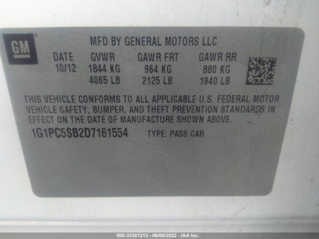 Photo 8 VIN: 1G1PC5SB2D7161554 - CHEVROLET CRUZE 