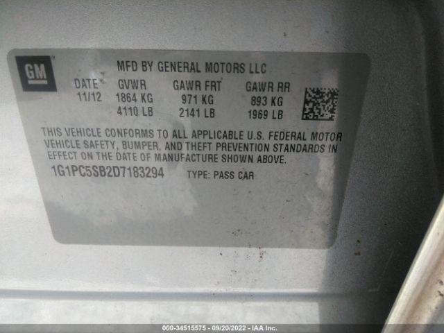 Photo 8 VIN: 1G1PC5SB2D7183294 - CHEVROLET CRUZE 