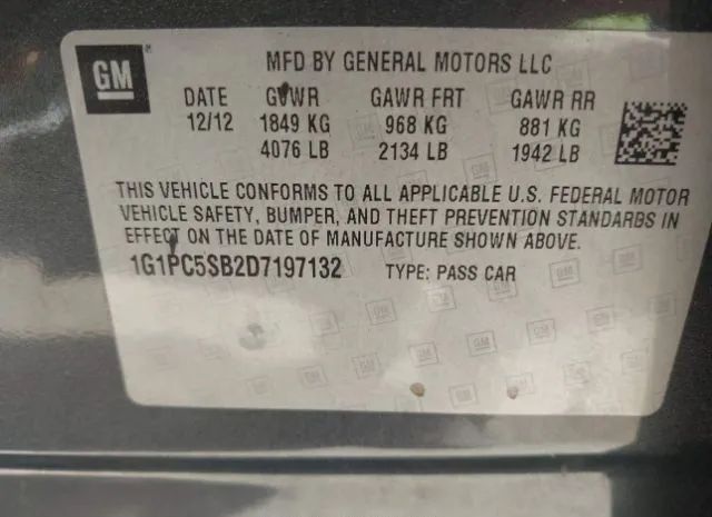 Photo 8 VIN: 1G1PC5SB2D7197132 - CHEVROLET CRUZE 