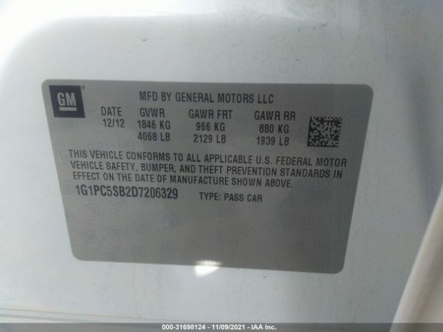 Photo 8 VIN: 1G1PC5SB2D7206329 - CHEVROLET CRUZE 