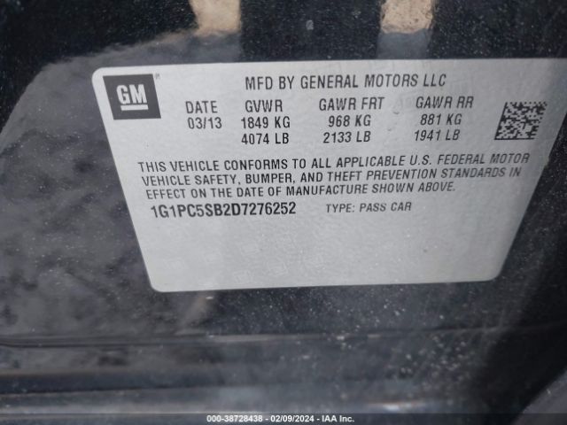 Photo 8 VIN: 1G1PC5SB2D7276252 - CHEVROLET CRUZE 