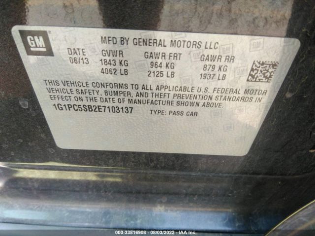 Photo 8 VIN: 1G1PC5SB2E7103137 - CHEVROLET CRUZE 