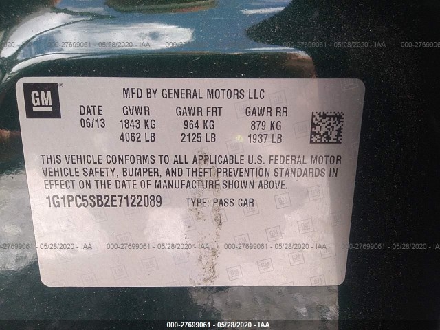 Photo 8 VIN: 1G1PC5SB2E7122089 - CHEVROLET CRUZE 