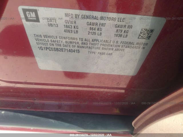 Photo 8 VIN: 1G1PC5SB2E7140415 - CHEVROLET CRUZE 